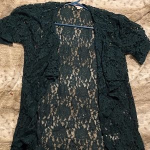Lularoe Green Kimono with Black Fringe